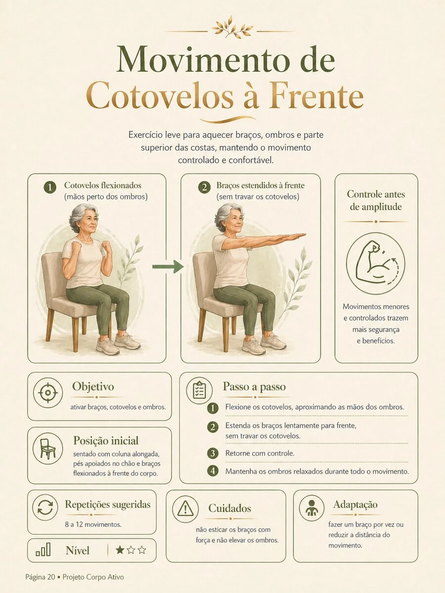 Demonstração do exercício Movimento de Cotovelos à Frente