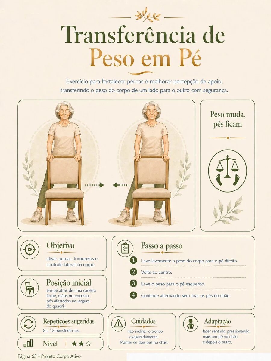 Demonstração do exercício Transferência de Peso em Pé