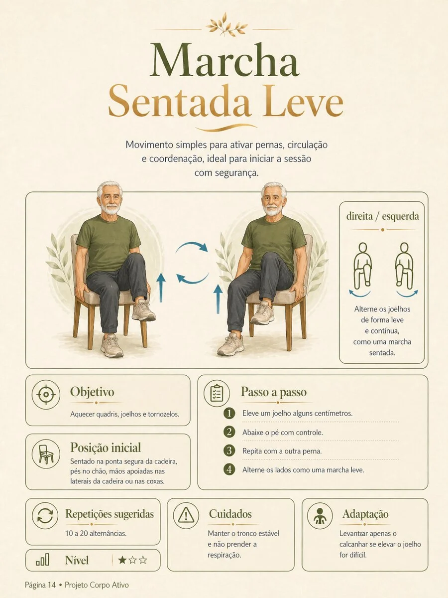 Demonstração do exercício Marcha Sentada Leve